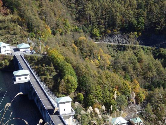 ダム付近の紅葉の写真