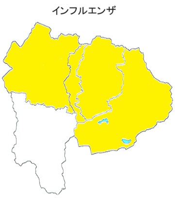 インフルエンザ流行マップ中北_峡東_富士・東部_甲府市保健所管内注意報レベル