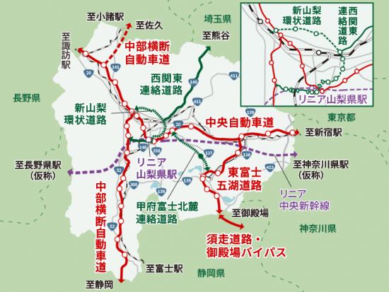 山梨県の道路ネットワーク