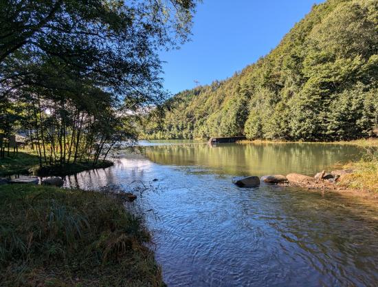 湖岸広場近くの飛び石が流失、上流側より撮った写真