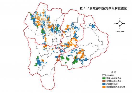松くい虫被害対策対象松林位置図