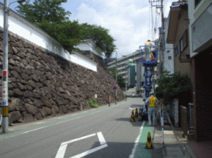 工事前石垣と測量