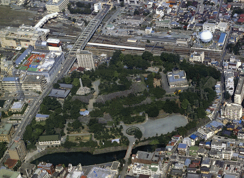 甲府城跡航空写真（平成2年）