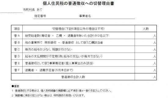 普通徴収への切替理由書1