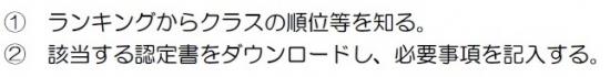 1ランキングからクラスの順位を知る2認定書をダウンロードし、必要事項を記入する