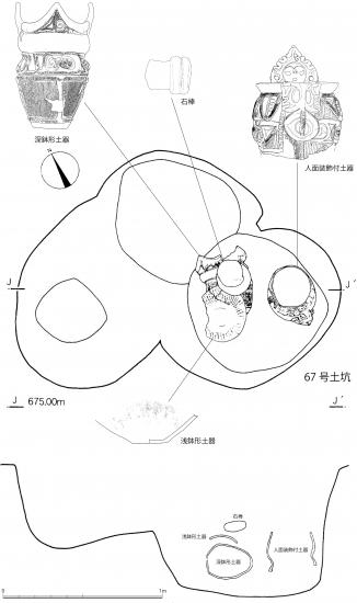 画像：海道前C遺跡67号土坑遺跡出土状況図